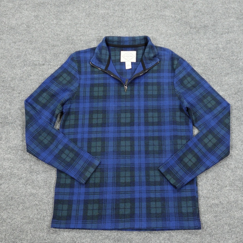 St John's Bay Shirt Mens Small Blue Plaid Quarter Zip Long Sleeve Pullover